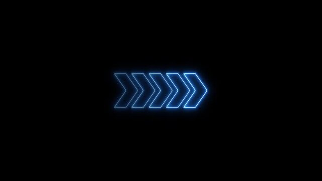 Glowing neon right side arrow loop animation direction concept arrow icon concept.Animated traffic directional arrows sign.Right arrow for road direction.