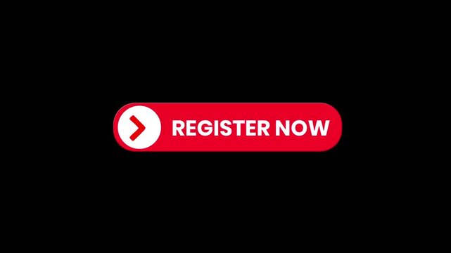 register now button with red arrow shape background, call to action.
Animated red register Now text inside red shape on black background