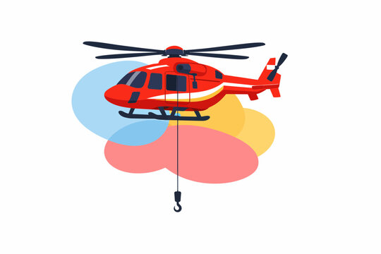 Red Emergency Rescue Helicopter Illustration with Rescue Hook