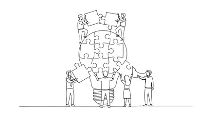 Obraz premium Teamwork and collaboration concept with people building a puzzle.