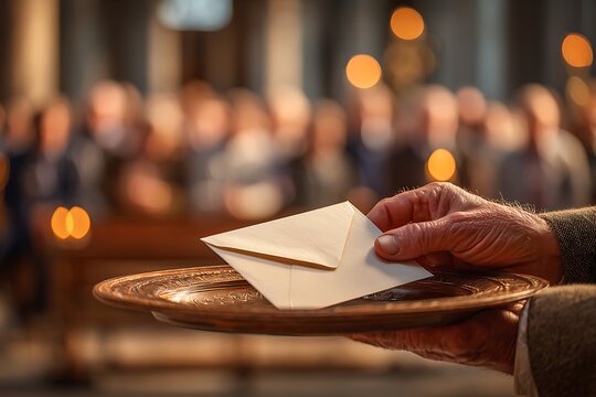 Grateful Hands Holding an envelope during collection at Church