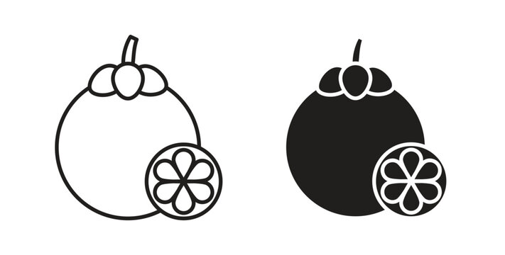 Mangosteen icon in black color. Vector icons on white background