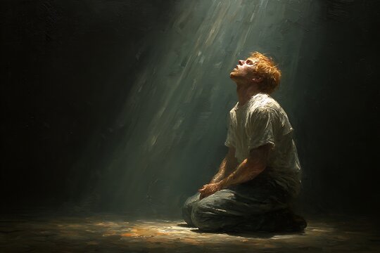 Man Confessing Sin and Seeking Forgiveness in Prayer