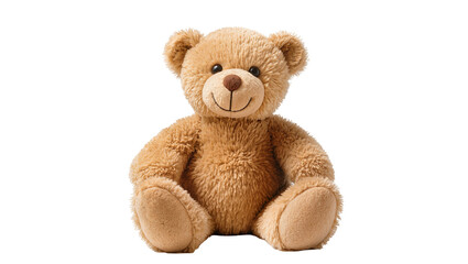 Obraz premium Isolated soft brown plush teddy bear toy with friendly smile, childhood comfort object
