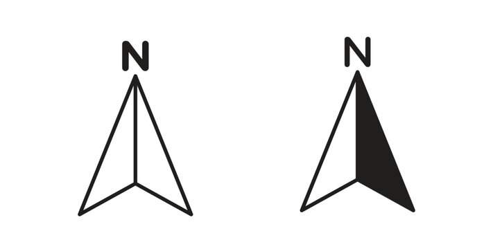 North icon in black color. Vector icons on white background