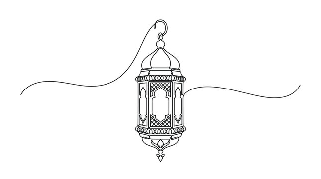Elegant Islamic Lantern Ornament Line Art Decoration