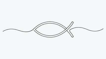Fototapeta premium Simple Christian Ichthys fish symbol line art with wavy lines representing water or waves minimalist design