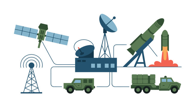 Advanced anti-ballistic missile defense system, integrated ground-based interceptors and orbiting satellite surveillance, high-tech radar systems detecting incoming threats,