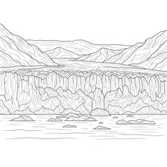 Fototapeta premium Majestic Glacier & Mountains Landscape Outline - Arctic Nature & Climate Change Vector