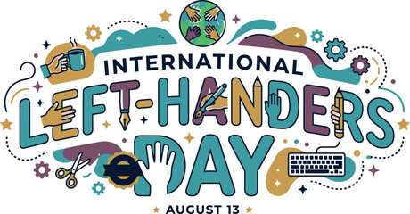 Naklejka premium International Left Handers Day Vector Illustration with Creative Tools and Hands, August 13 Celebration Design