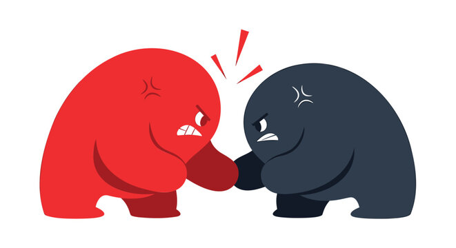 angry, red, black, characters, conflict, emotion, fighting, illustration, vector