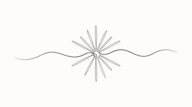 Minimalist continuous line drawing of a starburst radiating from a wavy horizontal line on a light background