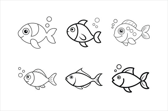  Simple fish color page vector illustration