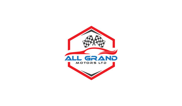 A logo for All Grand Motors Ltd with a checkered flag design