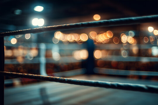 Blurred Boxing Ring Background, Combat Sports Arena and Fighting Concept