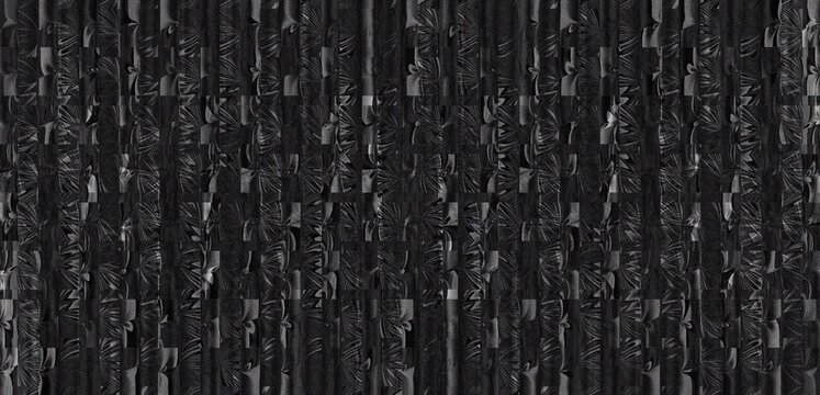 An abstract digital artwork showcasing vertical white noise patterns on a dark charcoal background