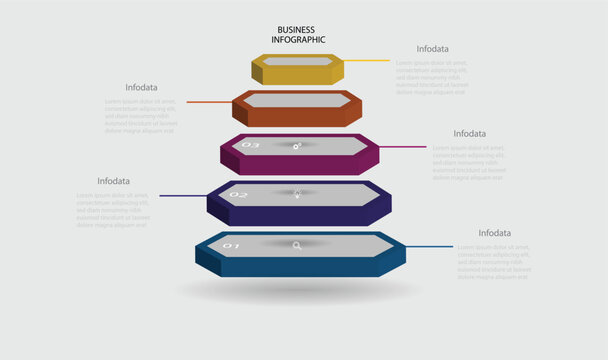 3d layers business infographic template with 5 steps. Diagram chart template for business presentation. Vector illustration.