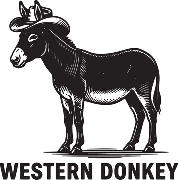 donkey wearing cowboy hat standing alone