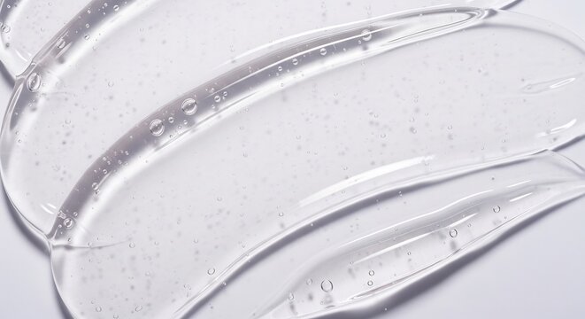 Close up texture of clear cosmetic gel with small bubbles.