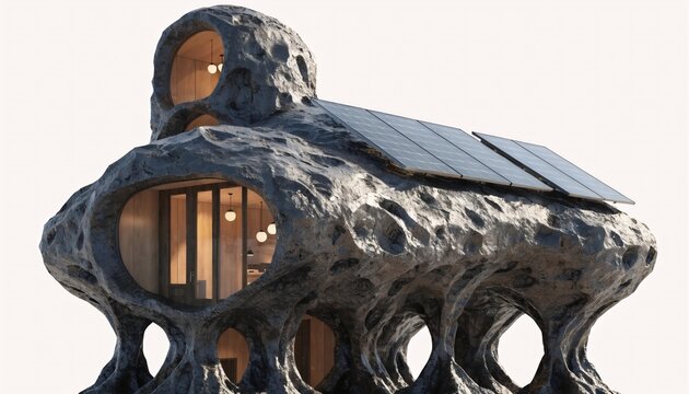 futuristic grock material house with solar panels