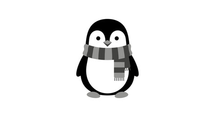 Cute penguin wearing a scarf standing upright looking forward with a smile. © Awaludin