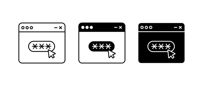 Browser Password Security Vector Icon Set. Protection Authentication Lock Symbol
