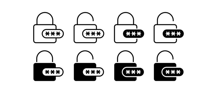 Password Security Vector Icon Set. Protection Authentication Lock Symbol