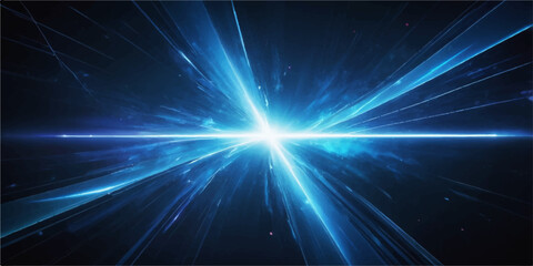 Fototapeta premium Futuristic abstract blue background featuring a glowing star burst and bright energy motion with a shiny fractal technology design