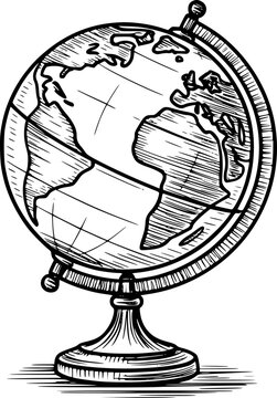 Vintage Globe with Hand Drawn Style White Background earth geography