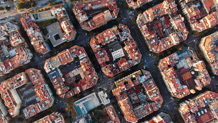 Top down view of Eixample district barcelona city urban planning architecture © Chris M