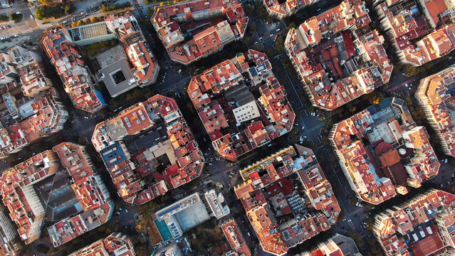 Top down view of Eixample district barcelona city urban planning architecture