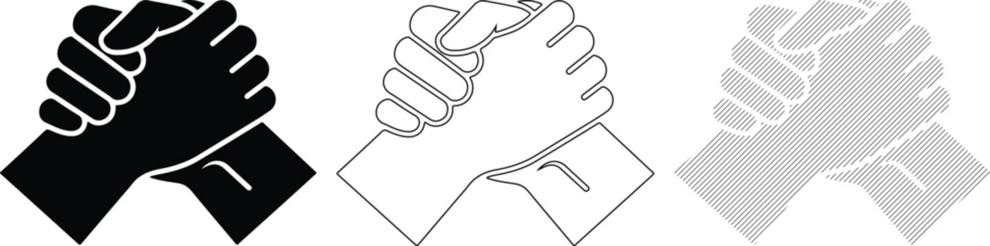 Arm Wrestling Hands Icon Set Strength Contest and Competition Symbol Flat Design Vector