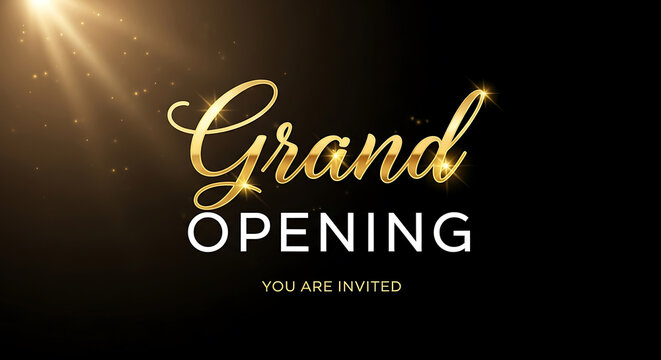 Elegant Grand Opening Invitation in Gold and White Minimalist Style with Joyful Mood