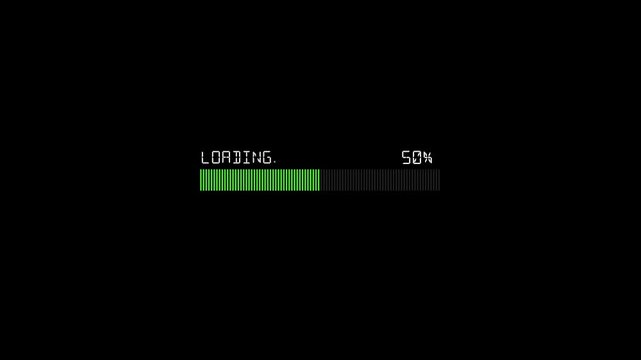 Green neon loading bar animation counting from 0 to 100 percent.4k video