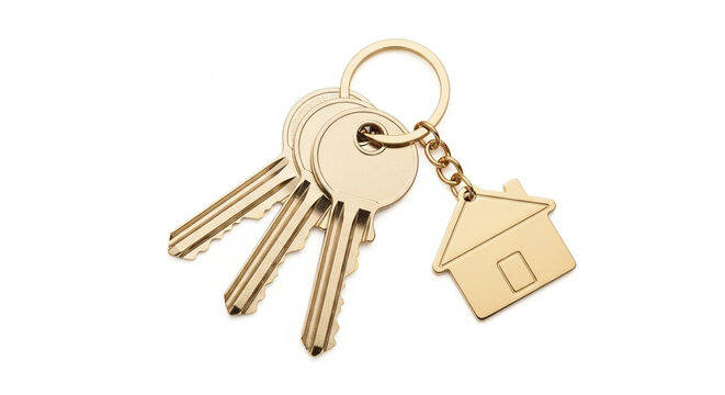 Gold house keys set with mini house keychain on keyring house-shaped
