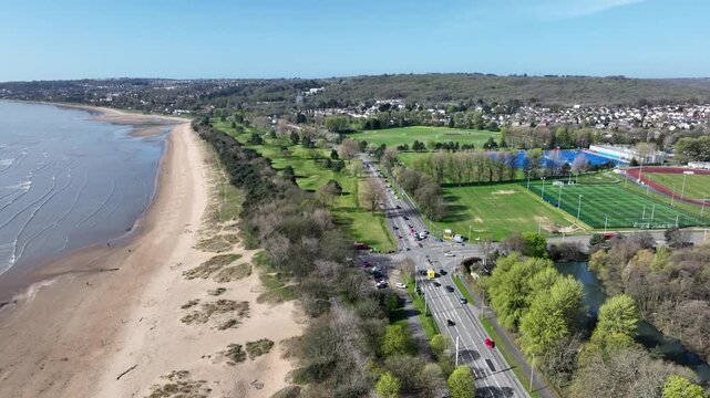 Editorial Swansea, UK - April 08, 2026: Swansea Bay, Sketty Lane Sports Village and Mumbles Road
