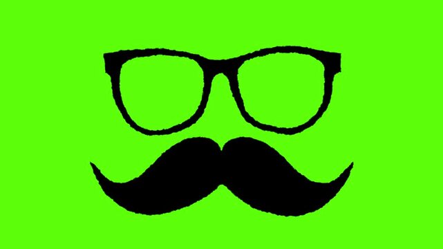 Animated mustache and glasses silhouette on green screen, classic funny face disguise for character videos.