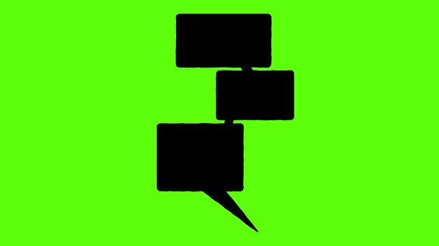 Animated blank speech bubbles on green screen, colorful comic style boxes for dialogue and text overlays.