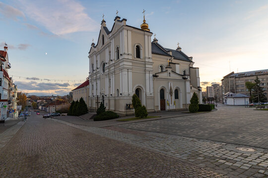 Holy Trinity Cathedral in Drohobych at sunset