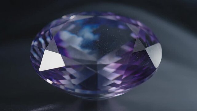 A faceted amethyst jewel reflecting light with a subtle background