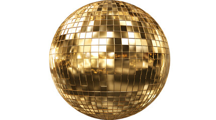 Shiny disco ball separately isolated PNG on transparent background, mirror ball with reflective tiles for party and dance floor decoration