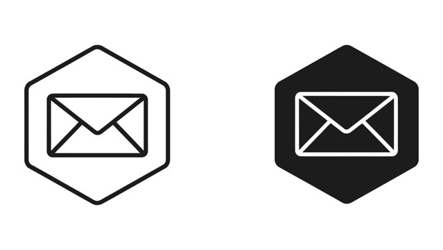 Contrasting envelope icons within hexagonal borders in monochrome design