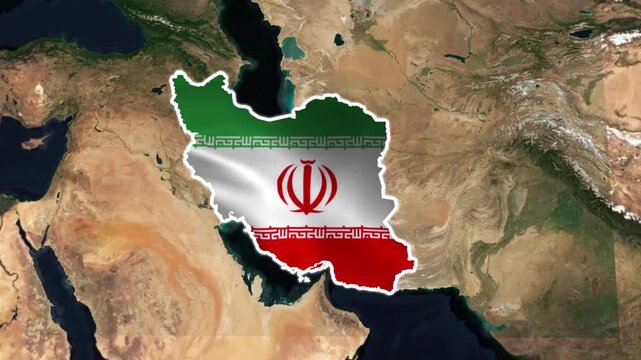 Iran National Map Silhouette with Waving Flag Animation - Persian Border Video