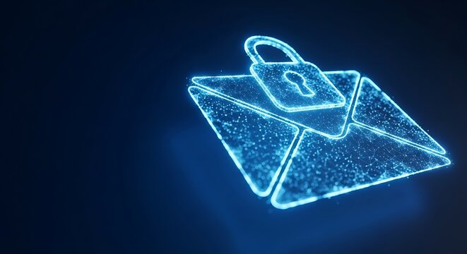 Glowing digital envelope with padlock, representing secure email communication
