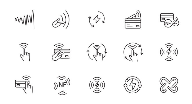 Contactless Payment and NFC Technology Minimalist Line Icon Set