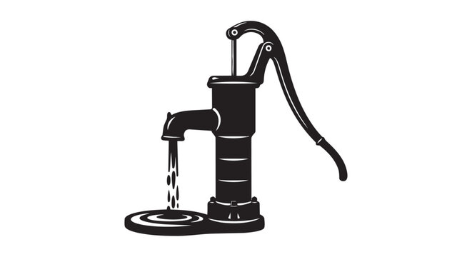 Vintage well pump, hand pump, water pump, black icon, simple illustration