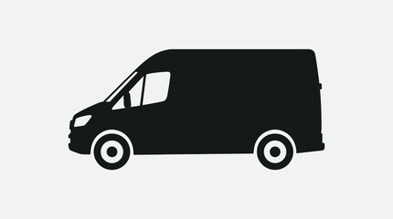 A minimalist black silhouette of a delivery van shown in side view. © MOCHRABBUL
