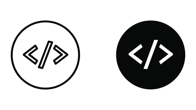 Contrasting code symbols on white and black circular backgrounds