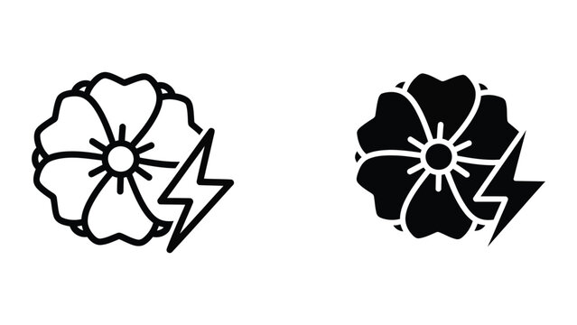 Contrasting floral symbols with lightning bolts in positive and negative space designs