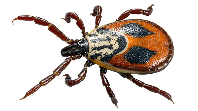 Ultra realistic HD tick insect macro detail, legs visible, isolated on white background